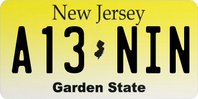 NJ license plate A13NIN