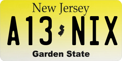NJ license plate A13NIX