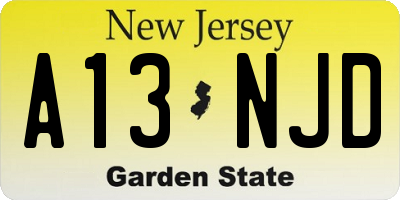 NJ license plate A13NJD