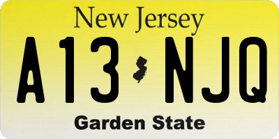 NJ license plate A13NJQ