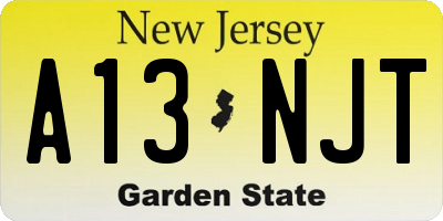 NJ license plate A13NJT