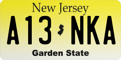 NJ license plate A13NKA