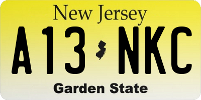 NJ license plate A13NKC