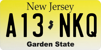 NJ license plate A13NKQ