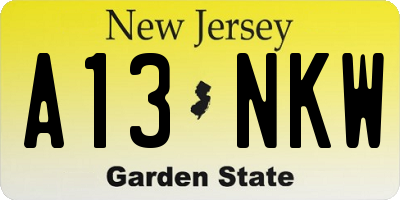 NJ license plate A13NKW
