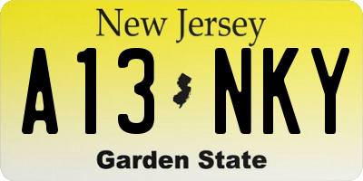NJ license plate A13NKY