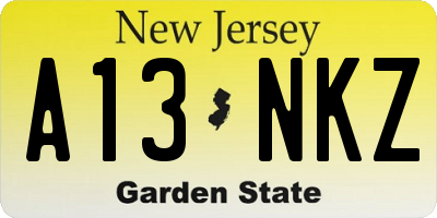 NJ license plate A13NKZ