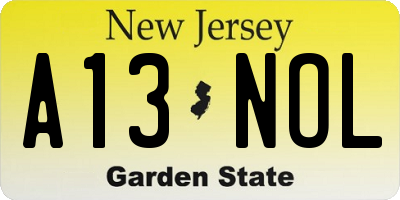 NJ license plate A13NOL