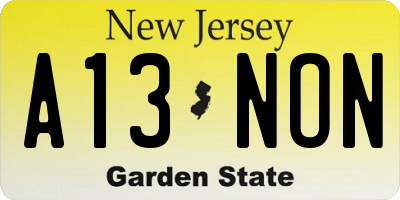 NJ license plate A13NON