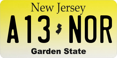 NJ license plate A13NOR