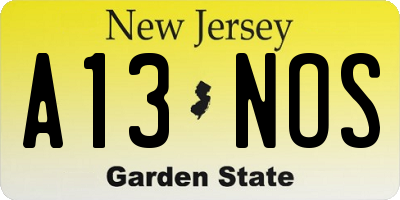 NJ license plate A13NOS