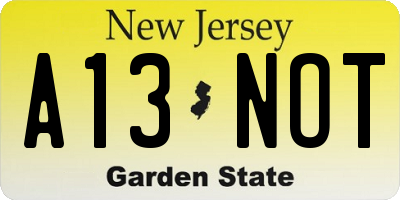 NJ license plate A13NOT