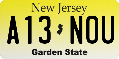NJ license plate A13NOU