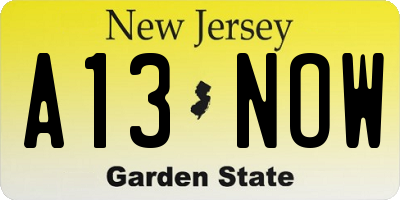 NJ license plate A13NOW