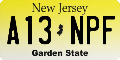 NJ license plate A13NPF