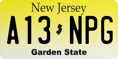 NJ license plate A13NPG
