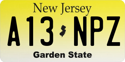 NJ license plate A13NPZ
