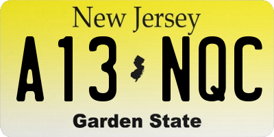 NJ license plate A13NQC