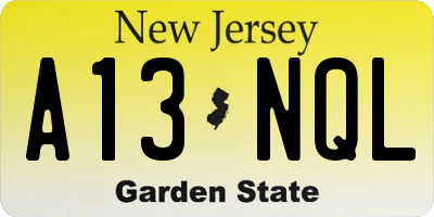 NJ license plate A13NQL