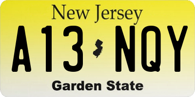 NJ license plate A13NQY