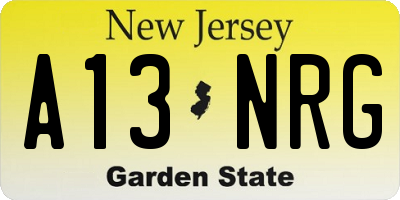 NJ license plate A13NRG