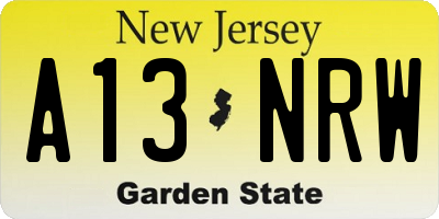 NJ license plate A13NRW