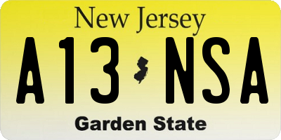 NJ license plate A13NSA