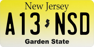 NJ license plate A13NSD