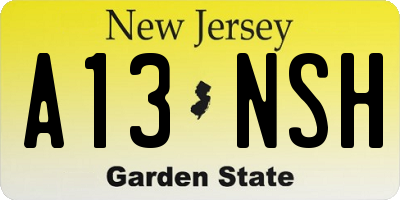 NJ license plate A13NSH