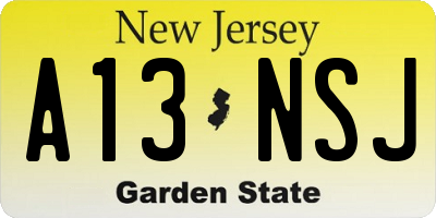 NJ license plate A13NSJ
