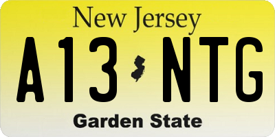 NJ license plate A13NTG