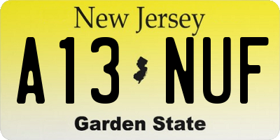 NJ license plate A13NUF