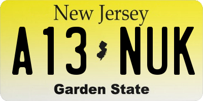 NJ license plate A13NUK