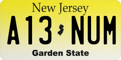 NJ license plate A13NUM