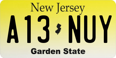 NJ license plate A13NUY