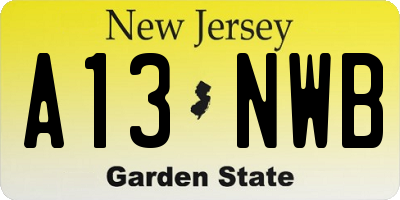 NJ license plate A13NWB