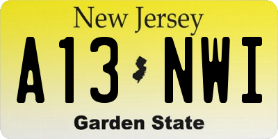 NJ license plate A13NWI