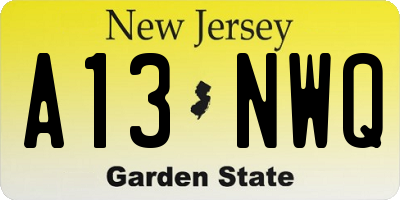 NJ license plate A13NWQ