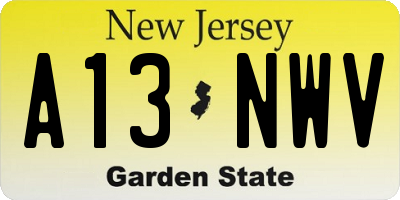 NJ license plate A13NWV