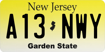 NJ license plate A13NWY