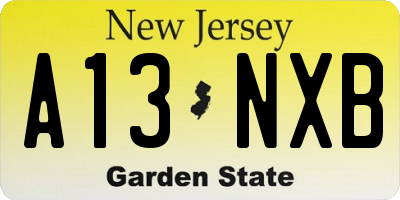 NJ license plate A13NXB