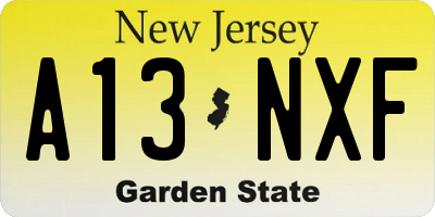 NJ license plate A13NXF