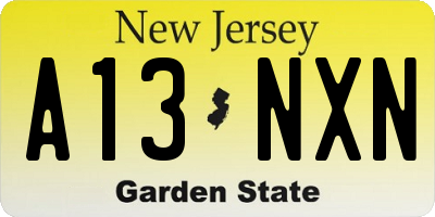 NJ license plate A13NXN