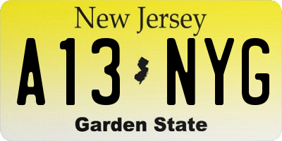 NJ license plate A13NYG