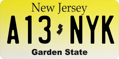 NJ license plate A13NYK