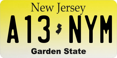 NJ license plate A13NYM