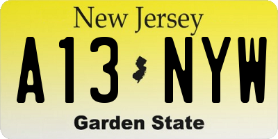 NJ license plate A13NYW