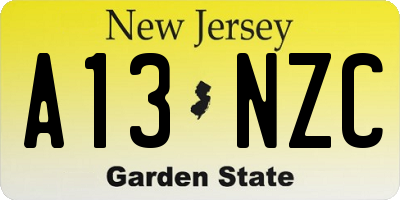 NJ license plate A13NZC