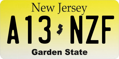 NJ license plate A13NZF