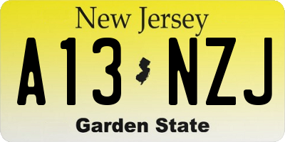 NJ license plate A13NZJ